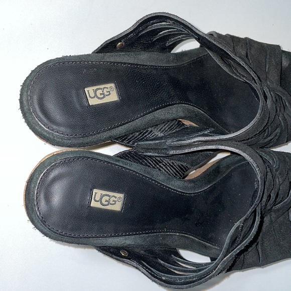 Ugg Marta black suede cork wedge heel sandals.  Size 10. - Picture 7 of 10